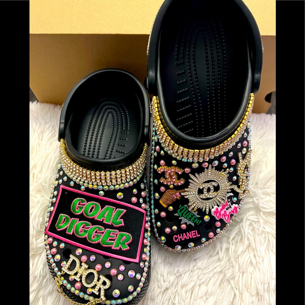 Black blinged out Crocs